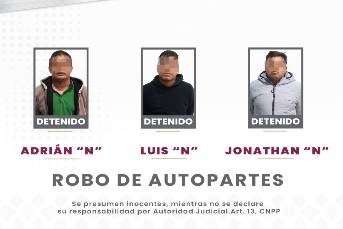 Detiene Policía de la Ciudad a tres presuntos responsables de robo de autopartes