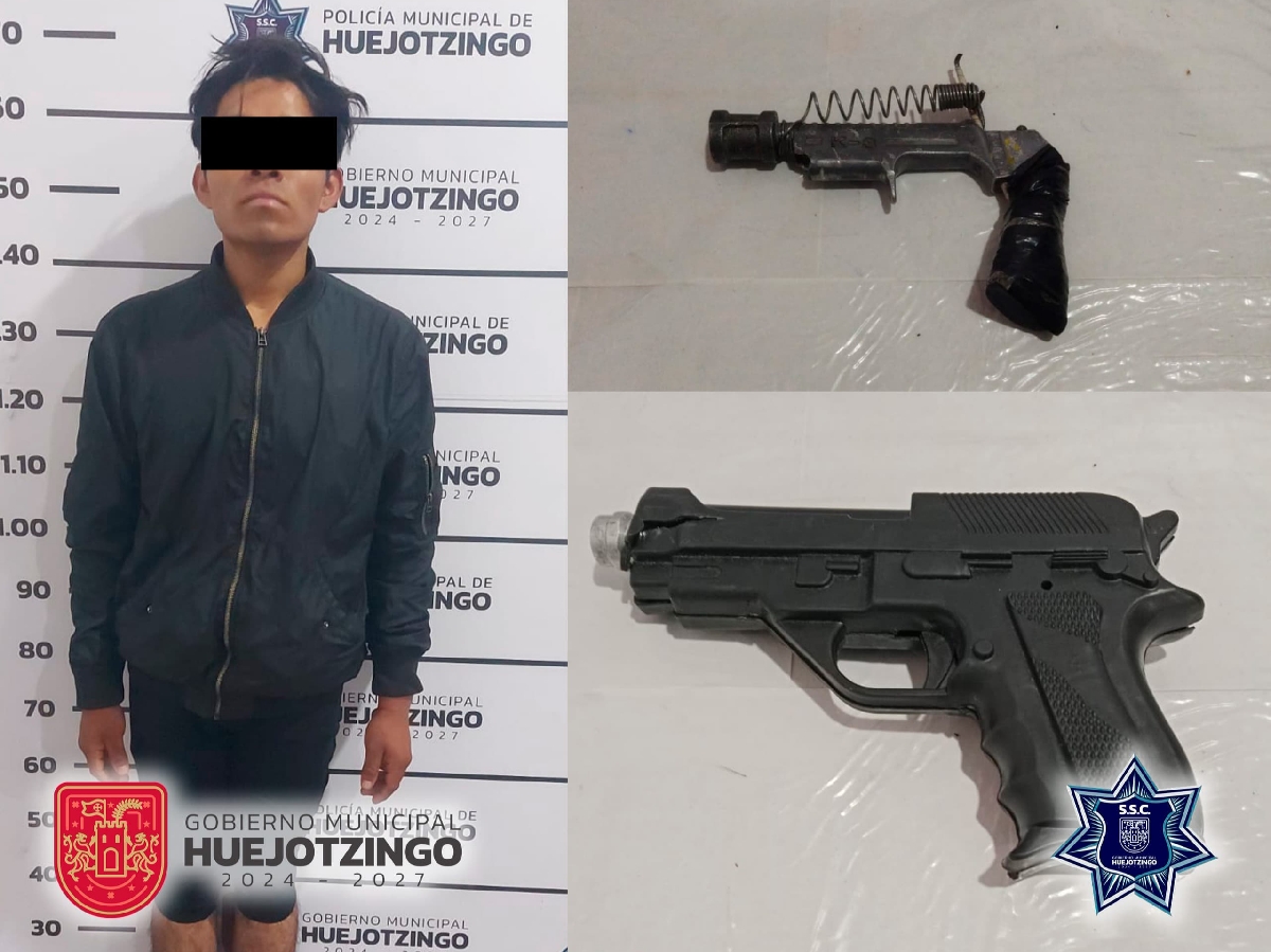 Policías Municipales de Huejotzingo detienen a dos sujetos con armas hechizas