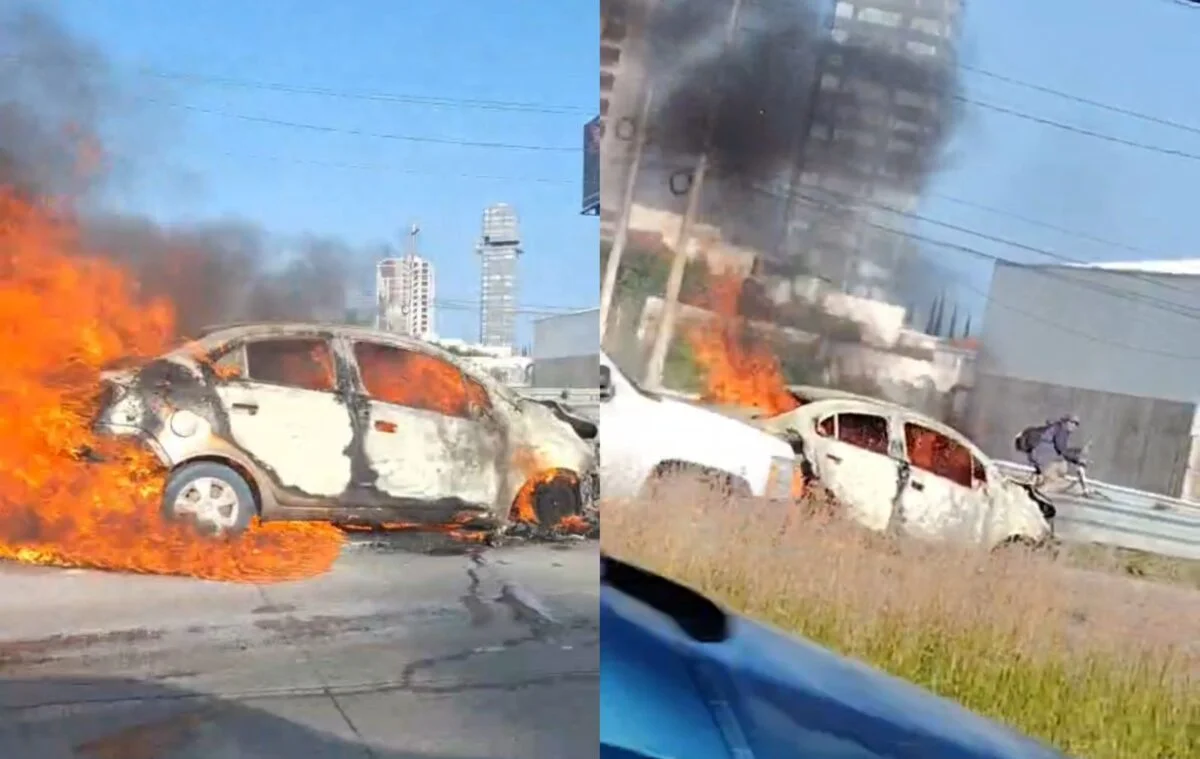 En llamas queda automóvil tras carambola en el Periférico Ecológico