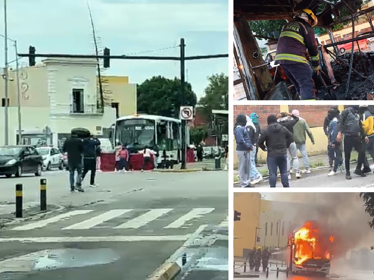 Manifestación de normalistas de Teteles provoca incendio de unidades del RUTA