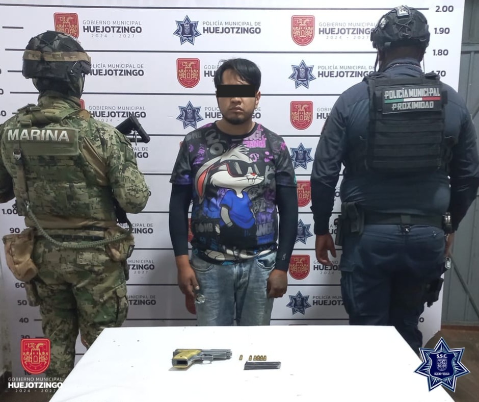 SSC de Huejotzingo detiene a sujeto con arma de fuego; señalado por violencia en Xalmimilulco y Capultitlán 