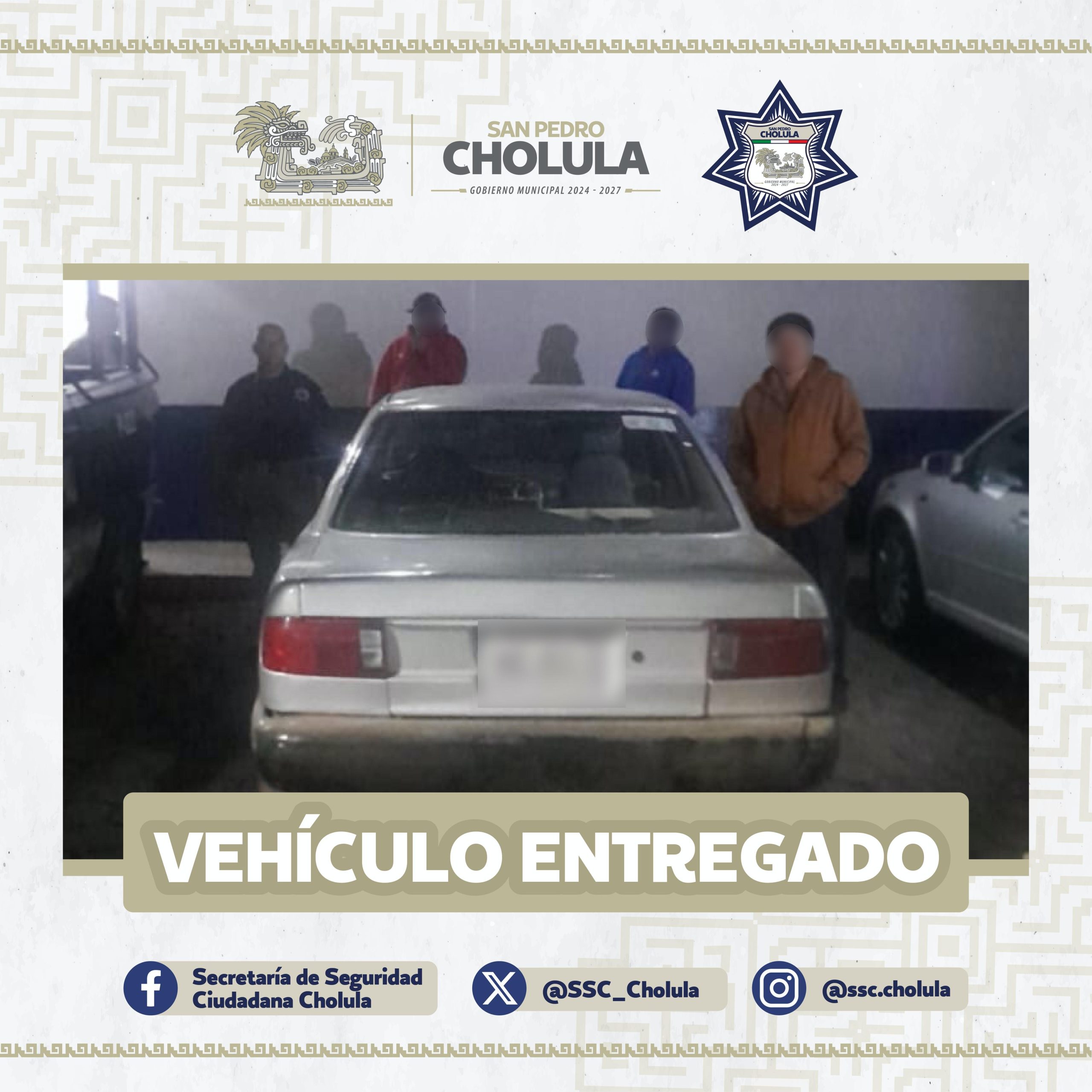 Operativos permanentes de la SSC Cholula permiten recuperar vehículo con reporte de robo