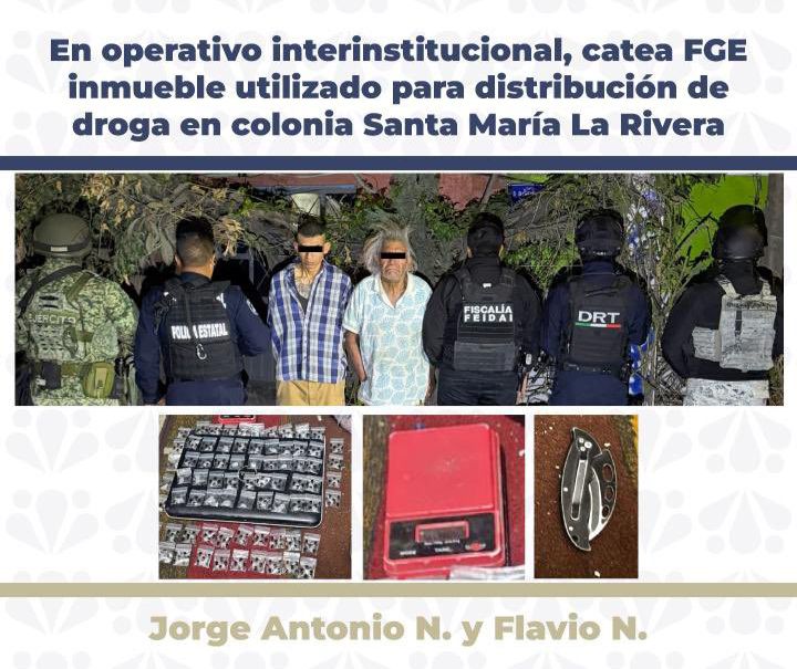 Cateo deja dos detenidos en Santa María La Rivera