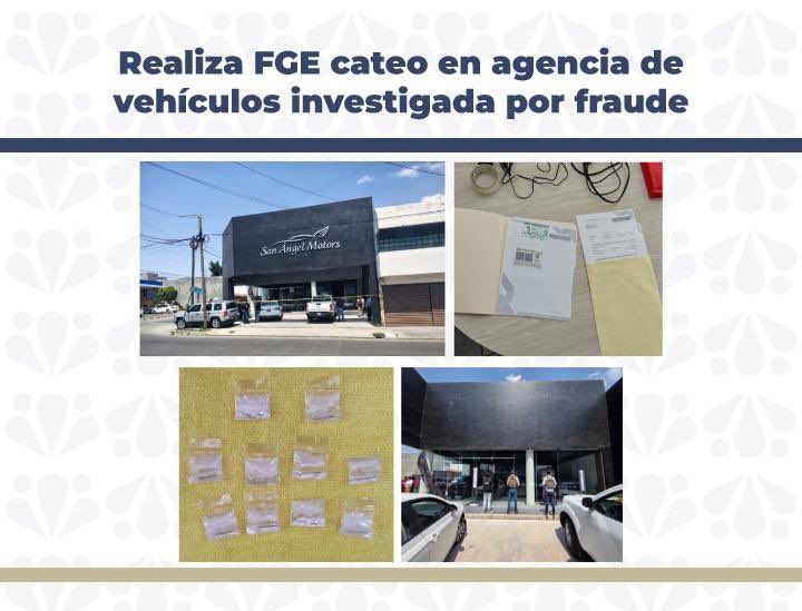 Realizan cateo en agencia de vehículos en Prados Agua Azul