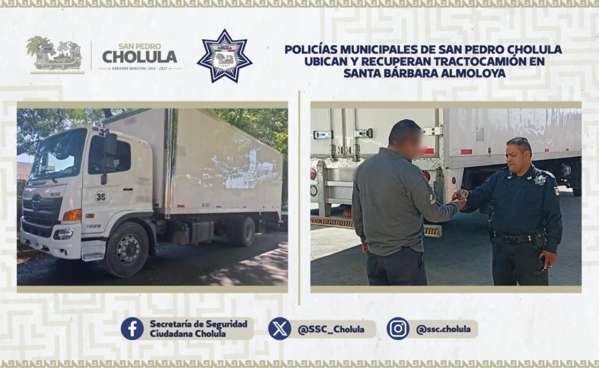 Policías de San Pedro Cholula Recuperan tractocamión en Santa Bárbara Almoloya