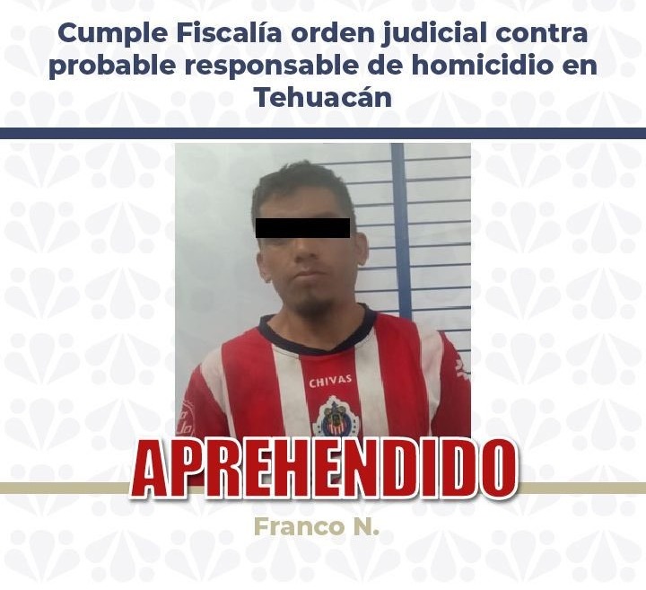 Responsable de homicidio en Tehuacán es detenido