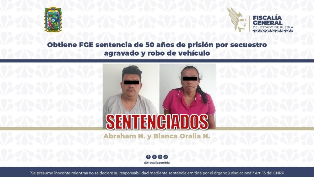 Obtiene FGE sentencia de 50 años de prisión por secuestro agravado y robo de vehículo